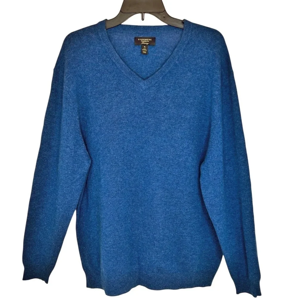 Club Room Cashmere Sweater V-Neck XL Peacock Heather Blue Quiet Luxury Pullover